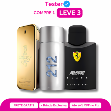 Combo 3 Perfumes Tester - One Million, 212 VIP Men e Ferrari Black 100ml